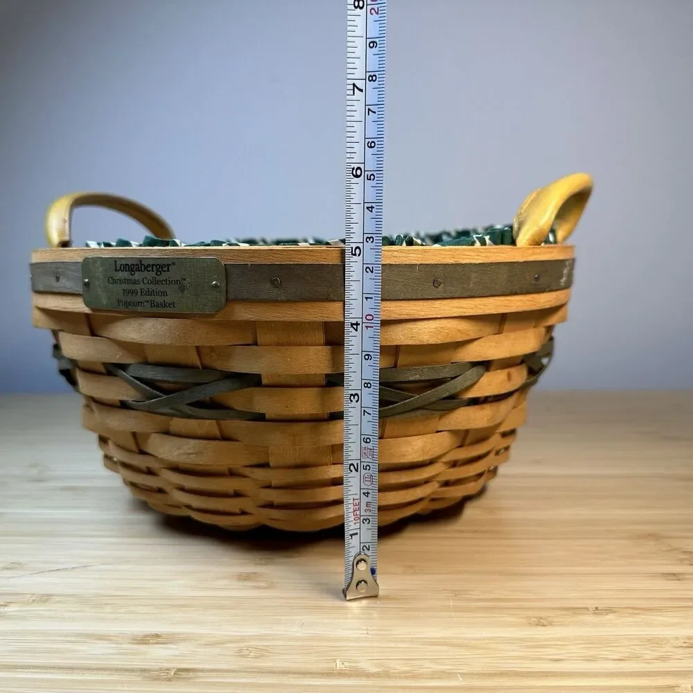 Longaberger 1999 Christmas Collection Popcorn Basket Green Liner & Tray Vintage
